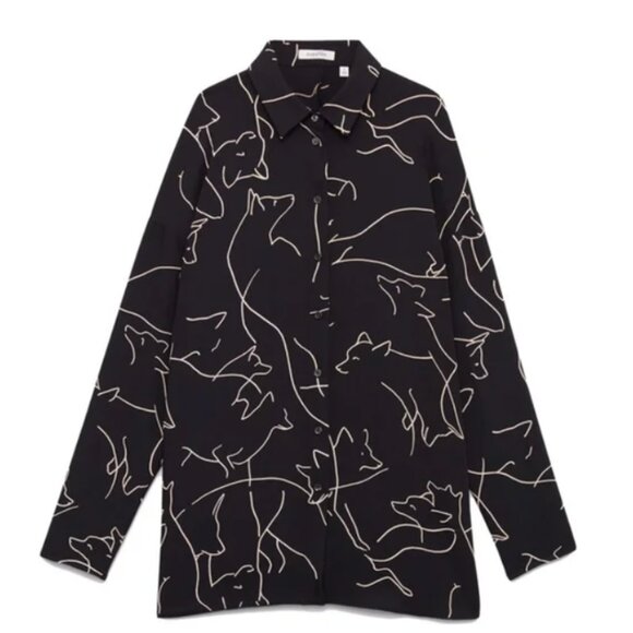 CLEAROUT SALE Aritzia Babaton fox print oversized button down black white blouse - Picture 1 of 2